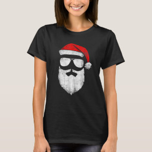 Santa Claus Face Sunglasses With Hat Beard Christm T-Shirt