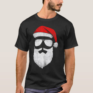 Santa Claus Face Sunglasses With Hat Beard Christm T-Shirt