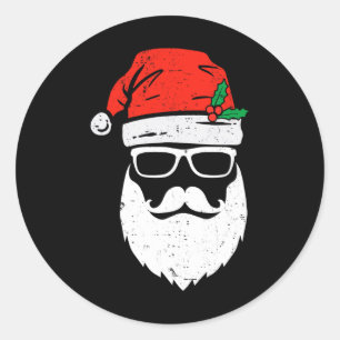 Santa Claus Face Sungles With Hat Beard Christmas Classic Round Sticker