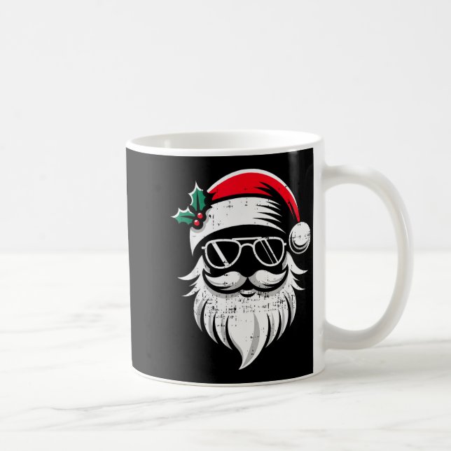 Santa Claus Face Sungles With Hat Beard Christmas  Coffee Mug (Right)