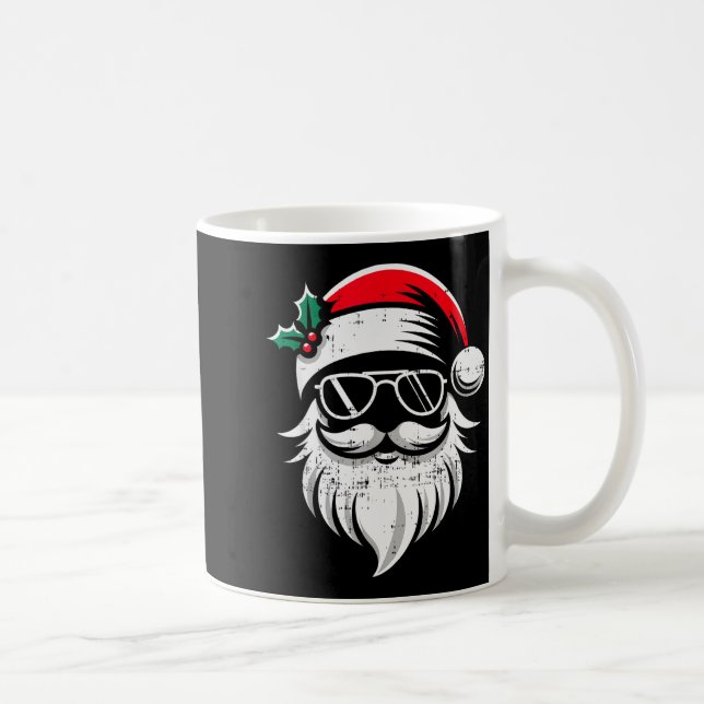 Santa Claus Face Sungles With Hat Beard Christmas  Coffee Mug (Right)