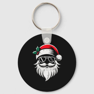 Santa Claus Face Sungles With Hat Beard Christmas Key Ring