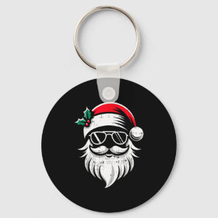 Santa Claus Face Sungles With Hat Beard Christmas Key Ring