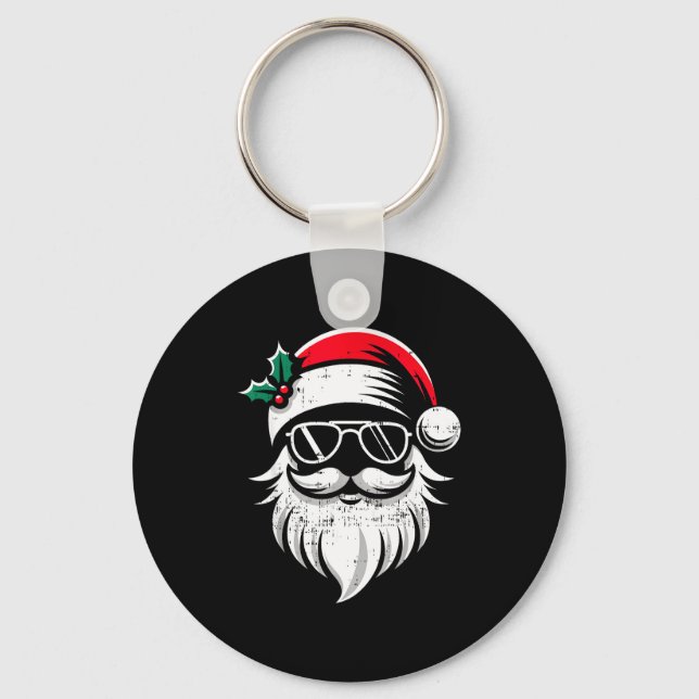 Santa Claus Face Sungles With Hat Beard Christmas  Key Ring (Front)