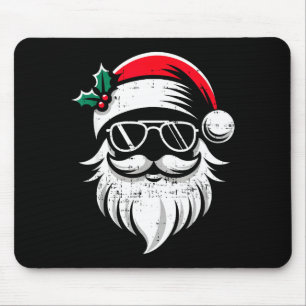 Santa Claus Face Sungles With Hat Beard Christmas Mouse Pad