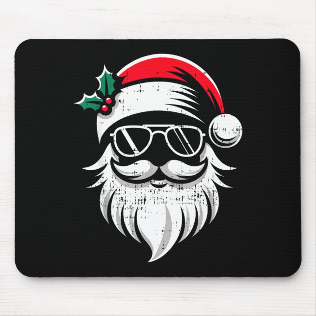 Santa Claus Face Sungles With Hat Beard Christmas  Mouse Pad (Front)