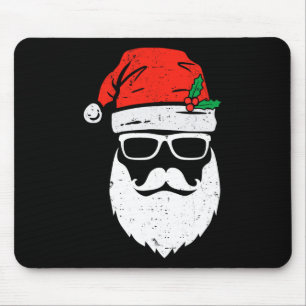 Santa Claus Face Sungles With Hat Beard Christmas Mouse Pad