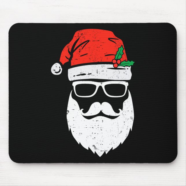 Santa Claus Face Sungles With Hat Beard Christmas  Mouse Pad (Front)