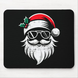 Santa Claus Face Sungles With Hat Beard Christmas  Mouse Pad