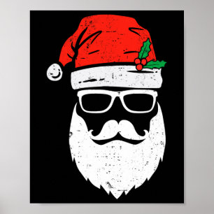 Santa Claus Face Sungles With Hat Beard Christmas  Poster