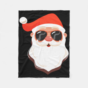 Santa Claus Face Sungles With Hat Beard Fun Christ Fleece Blanket