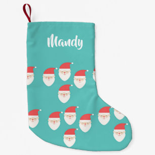 Santa Claus faces on blue Small Christmas Stocking
