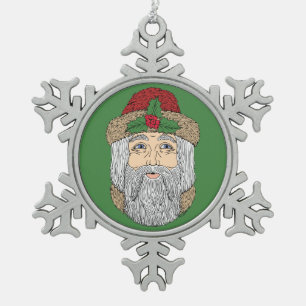 Santa Claus/Father Christmas Snowflake Pewter Christmas Ornament