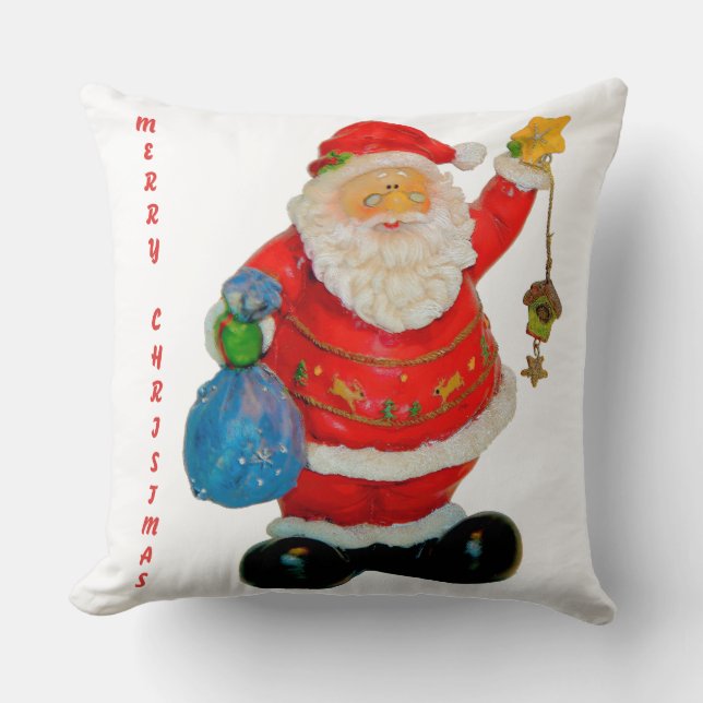 Santa Claus Father Christmas with Bag and Star Cushion (Front)