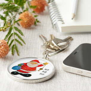 Santa Claus Father Christmas with Bag and Star Key Ring