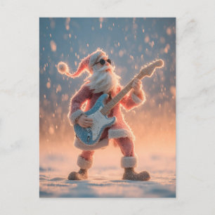 Santa Claus Figure Playing an Electric Guitar Postcard