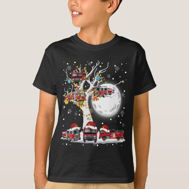 Santa Claus Fire Engines On Tree Christmas Pajama  T-Shirt (Front)