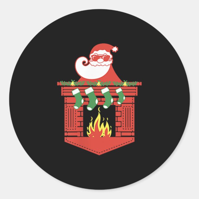 Santa Claus Fireplace Cket Funny Christmas  Classic Round Sticker (Front)