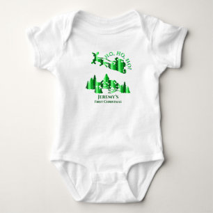 Santa Claus First Christmas Green Add Name Baby Bodysuit