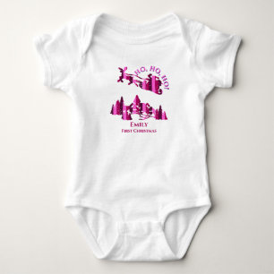 Santa Claus First Christmas Pink Add Name Baby Bodysuit