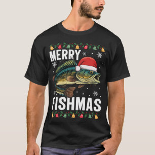 Santa Claus Fishing On A Bass Funny Christmas Angl T-Shirt