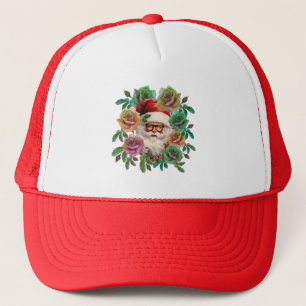 SANTA CLAUS FLORAL CHRISTMAS GIFT TRUCKER HAT
