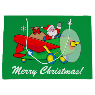 Santa Claus Flying an Aeroplane filled with Gifts  Large Gift Bag
