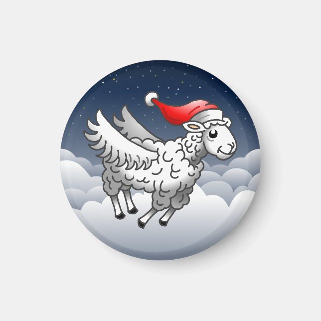 Santa Claus Flying Christmas Sheep Magnet (Front)