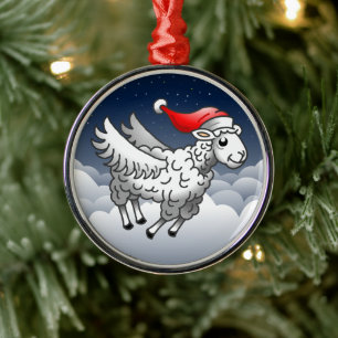 Santa Claus Flying Christmas Sheep Metal Tree Decoration