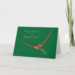 Santa Claus Flying On Dinosaur Holiday Card