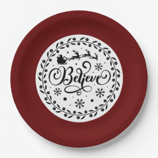 Santa Claus Flying Sleigh Christmas Paper Plate