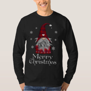Santa Claus Garden Gnome Merry Christmas Plaid T-Shirt