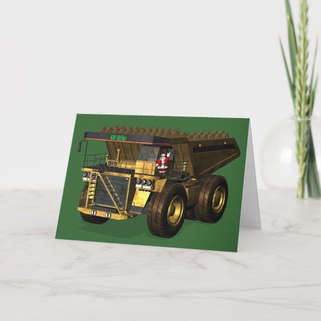 Santa Claus Giant  Dump Truck Driver Holiday Card (Front)