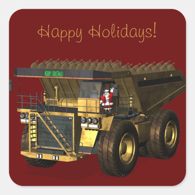 Santa Claus Giant  Dump Truck Driver Square Sticker (Front)