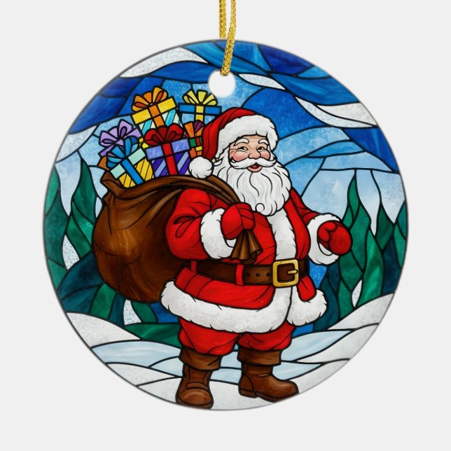 Santa Claus Gifts Pine Trees Christmas Ornament (Front)