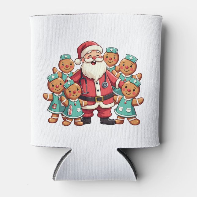 Santa Claus Gingerbread Nursing Squad Can Cooler (Front)