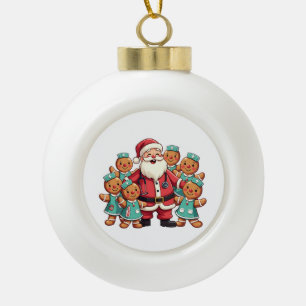 Santa Claus Gingerbread Nursing Squad Ceramic Ball Christmas Ornament