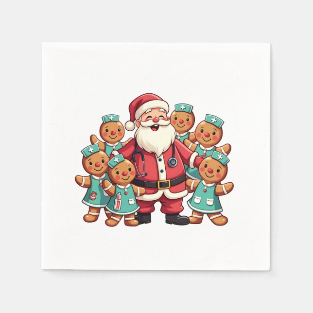 Santa Claus Gingerbread Nursing Squad Napkin (Front)