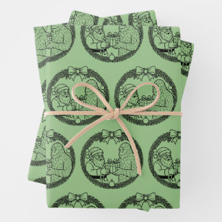 Santa Claus Giving Gift to Bigfoot Wrapping Paper Sheet
