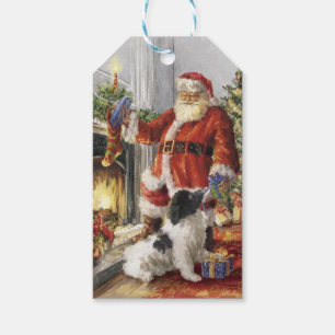 Santa Claus Giving Gift To Dog Tags