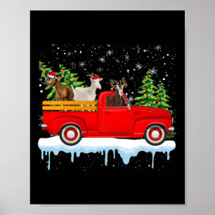 Santa Claus Goat Ride Red Truck Xmas Tree Christma Poster