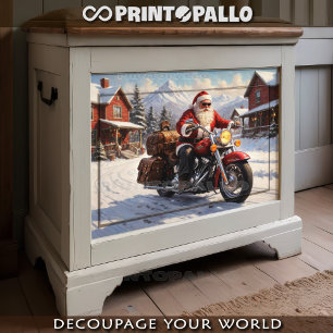 Santa claus goes holiday riding a bike in the snow tissue paper