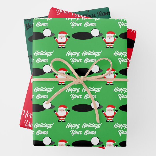 Santa Claus Golf Cartoon Christmas Wrapping Paper Sheet (In situ)
