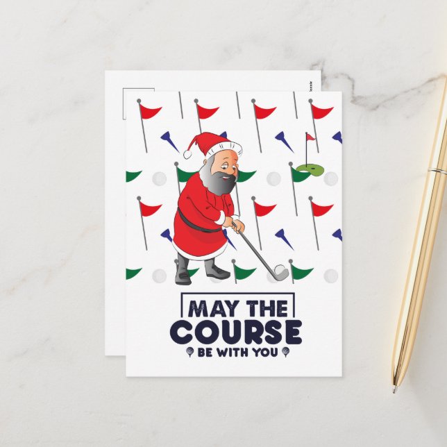 Santa Claus Golfer in Christmas May the Course   H Holiday Postcard (Front/Back In Situ)