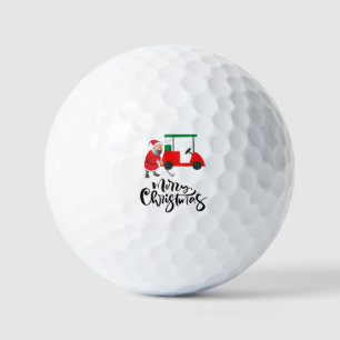 Santa Claus golfer Merry Christmas at cart Golf Balls