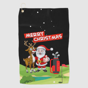  Santa Claus golfer Merry Christmas on green  Golf Towel