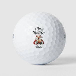 Santa Claus golfing with Christmas Gift for Golfer Golf Balls