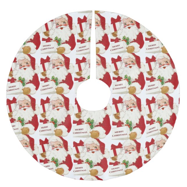 Santa Claus Green Holly Merry Christmas Gifts Brushed Polyester Tree Skirt (Front)