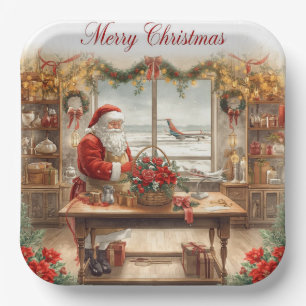 Santa Claus greeting from airport Paper Plate