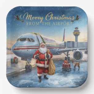 Santa Claus greeting from airport Paper Plate